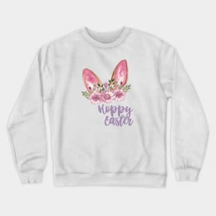 Hoppy Easter - Easter Bunny Ears with Purple Flowers Crewneck Sweatshirt